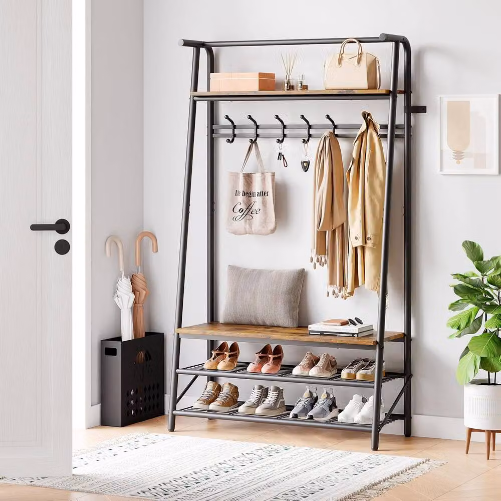 London Boutique Hall Tree with Bench and Shoe Rack in Brown, Width: 100 cm – 6