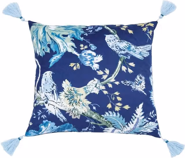 English Heritage Suffolk Floral Garden Cushion, Blue, W/D/H: 50 x 50 x 1 cm