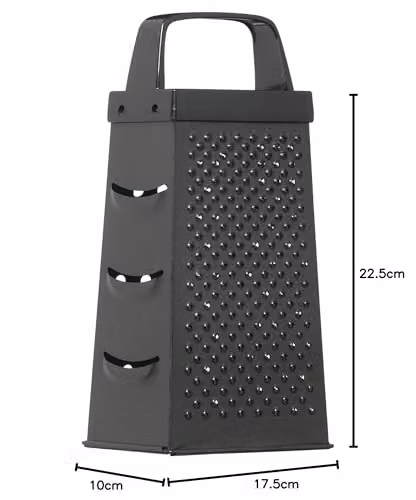 KitchenCraft Black Non-Stick Stainless Steel Four Sided Box Grater, W: 17.5 cm, H: 17.0 cm, D: 1.0 cm – 2