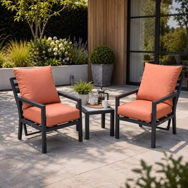 Shatchi Monte Carlo 2 Seater Reclining Bistro Set with Cushions in Terracotta