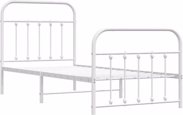 Berkfield Home Metal Bed Frame with Headboard and Footboard in White, W/D/H: 90 x 200 cm – 1