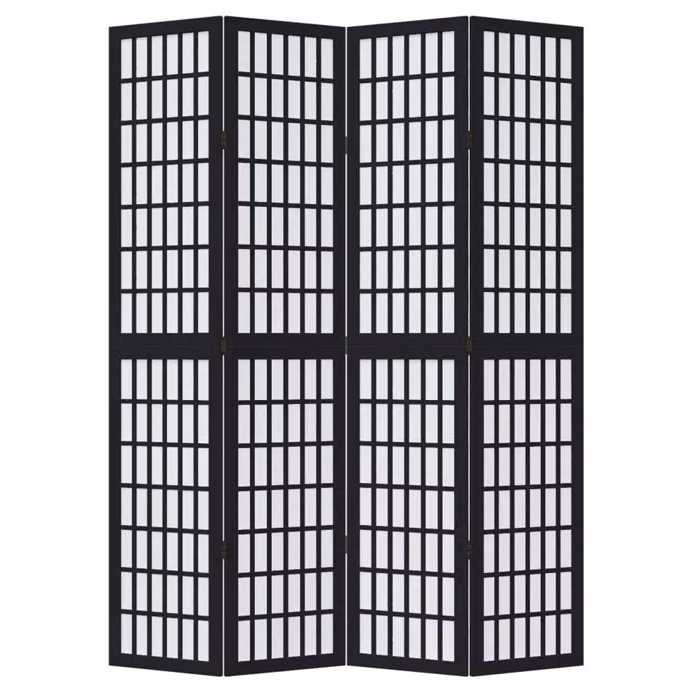 Berkfield Home 4-Panel Room Divider in Black Solid Paulownia Wood – 2