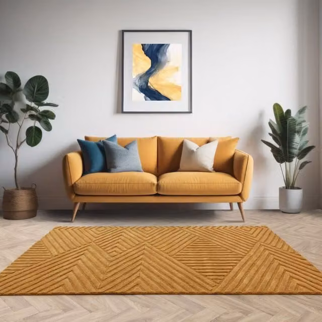 The Rug Shop UK Yellow Handmade Wool Modern Geometric Easy To Clean Area Rug W: 160 cm, D: 230 cm – 1