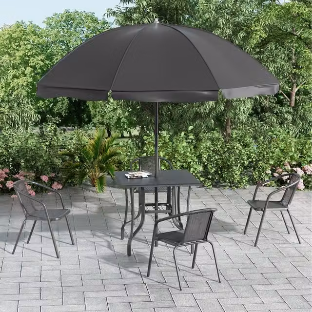Livingandhome Modern Garden Coffee Table and Four Rattan Chairs Set in Matt Dark Grey