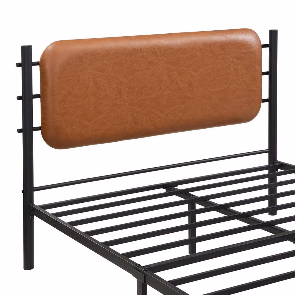 ERGOVEXA Modern Black Metal Bed Frame with PU Upholstered Headboard, W/D/H: 140 x 200 x 137 cm – 3