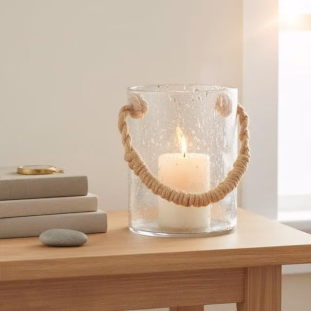 Orsina Kuta Natural Rope Medium Lantern in Brown and Transparent