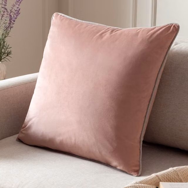 Furn Meridian Velvet Piped Square Cushion in Pink and Grey, W/D/H: 45 x 45 x 45 cm – 4