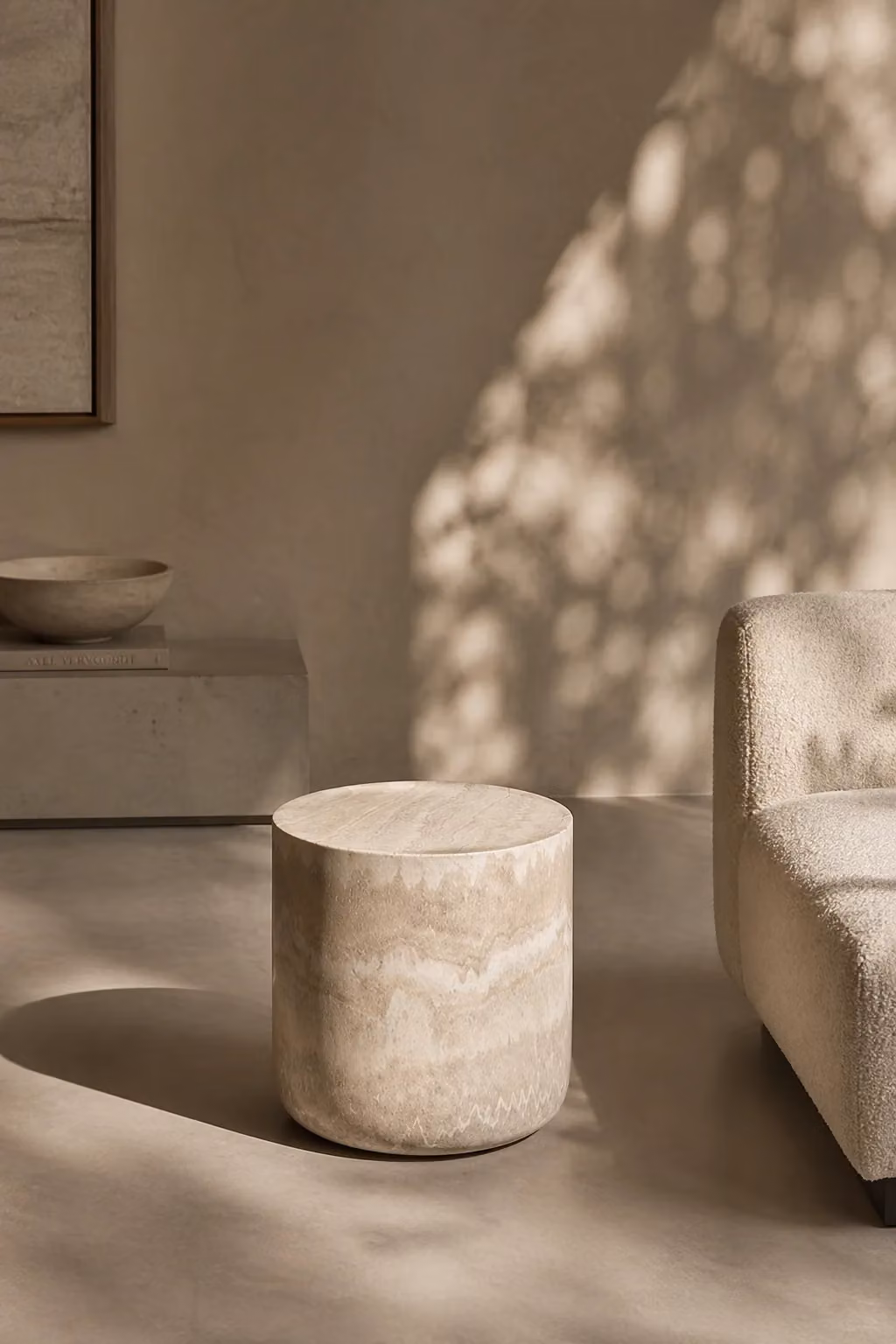 Tommy Franks Ciladro Side Table in Beige Faux Travertine, W/D/H: 40.5 x 40.5 x 45.5 cm