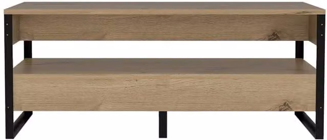 FORGEVIO Industrial Coffee Table with Brown Pine Top and Black Metal Frame – 1