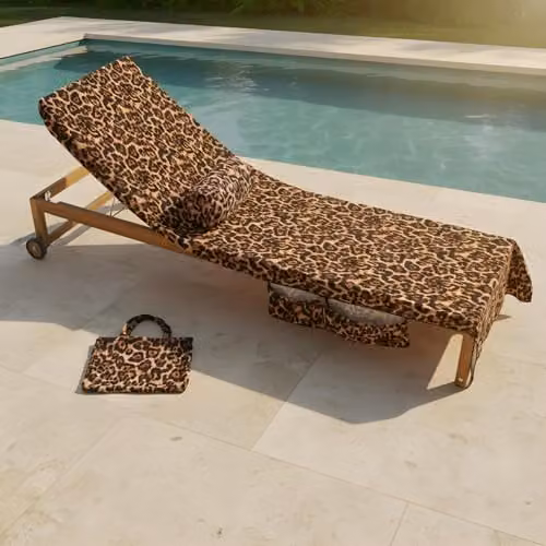 OHS Leopard Print Sun Lounger Towel and Inflatable Bolster Pillow Set in Brown and Multicolour – 5