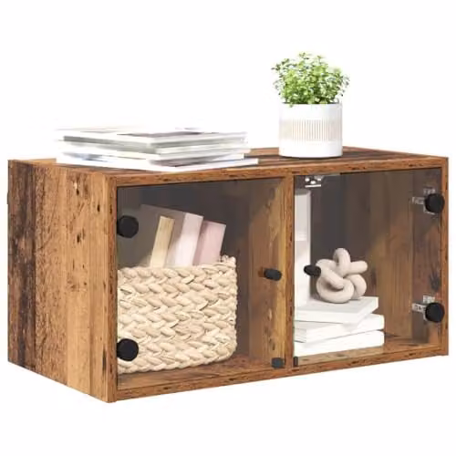 vidaXL Modern Wall Mounted Cabinet with Glass Doors in Old Wood Brown, W/D/H: 68 x 37 x 35 cm – 1