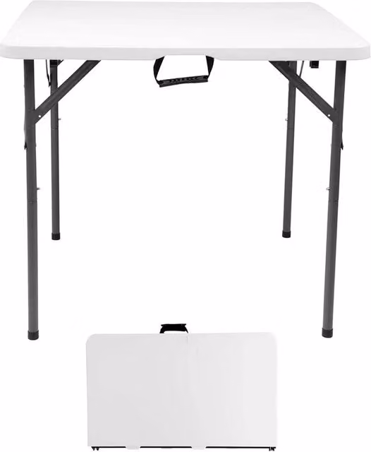 NESTLUNE White Plastic Folding Square Table for Garden, Picnic and Camping, W/D: 91.44 x 91.44 cm