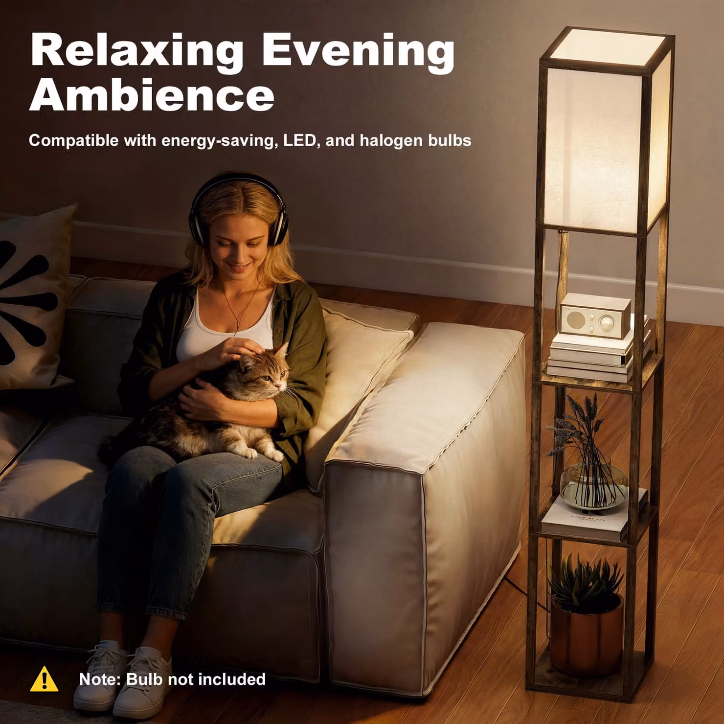 HOMCOM Modern Floor Lamp with Storage Shelves in Brown – 6