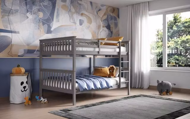 Flair Tetrad Two-Level Bunk Bed in Grey and White, Solid Pine Wood, W/D/H: 120 x 200 x 154 cm – 1