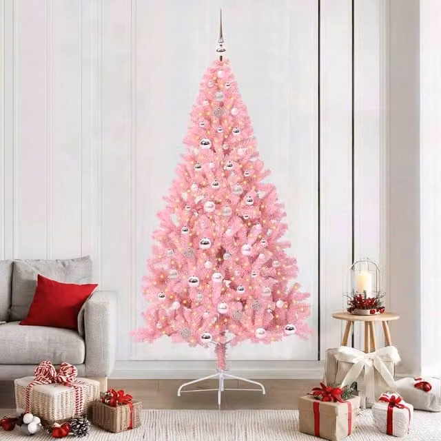 Berkfield Home Artificial Pre-lit Pink Christmas Tree with 300 LEDs, Height: 210 cm – 1