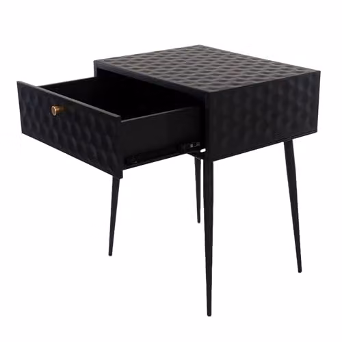 Core Products Saturn Black 1-Drawer Metal Bedside Cabinet with Mid-Century Tapered Legs – 3