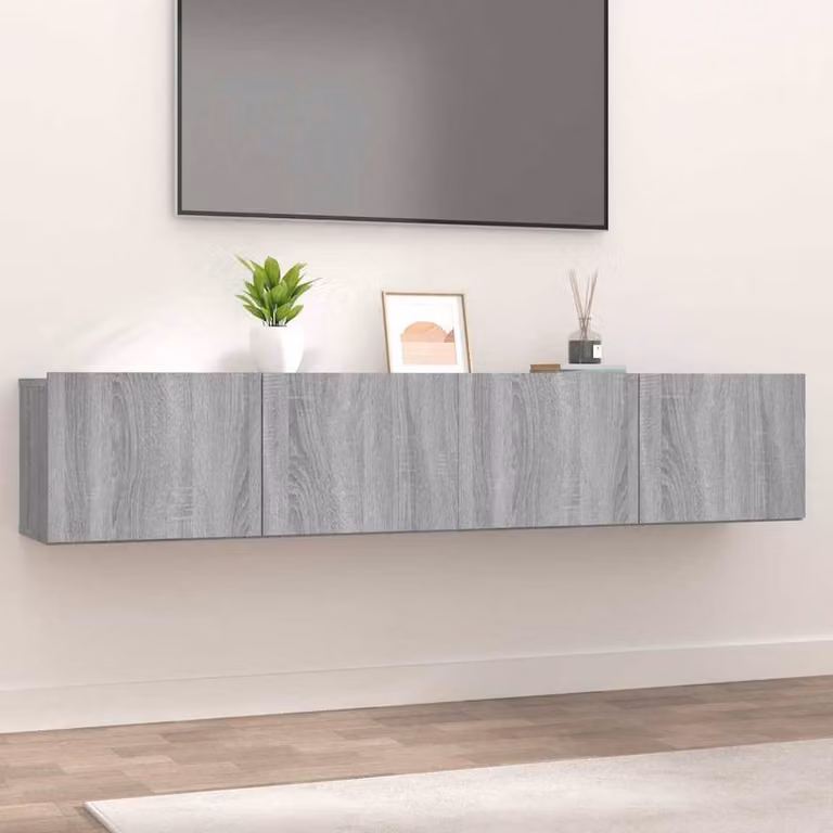 Berkfield Home Set of 2 Modern Grey Sonoma TV Cabinets in Engineered Wood, W/D/H: 80 x 30 x 30 cm