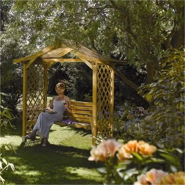 Cheshire Deluxe Pressure Treated Hardwood Swing Set Arbour in Light Oak Brown