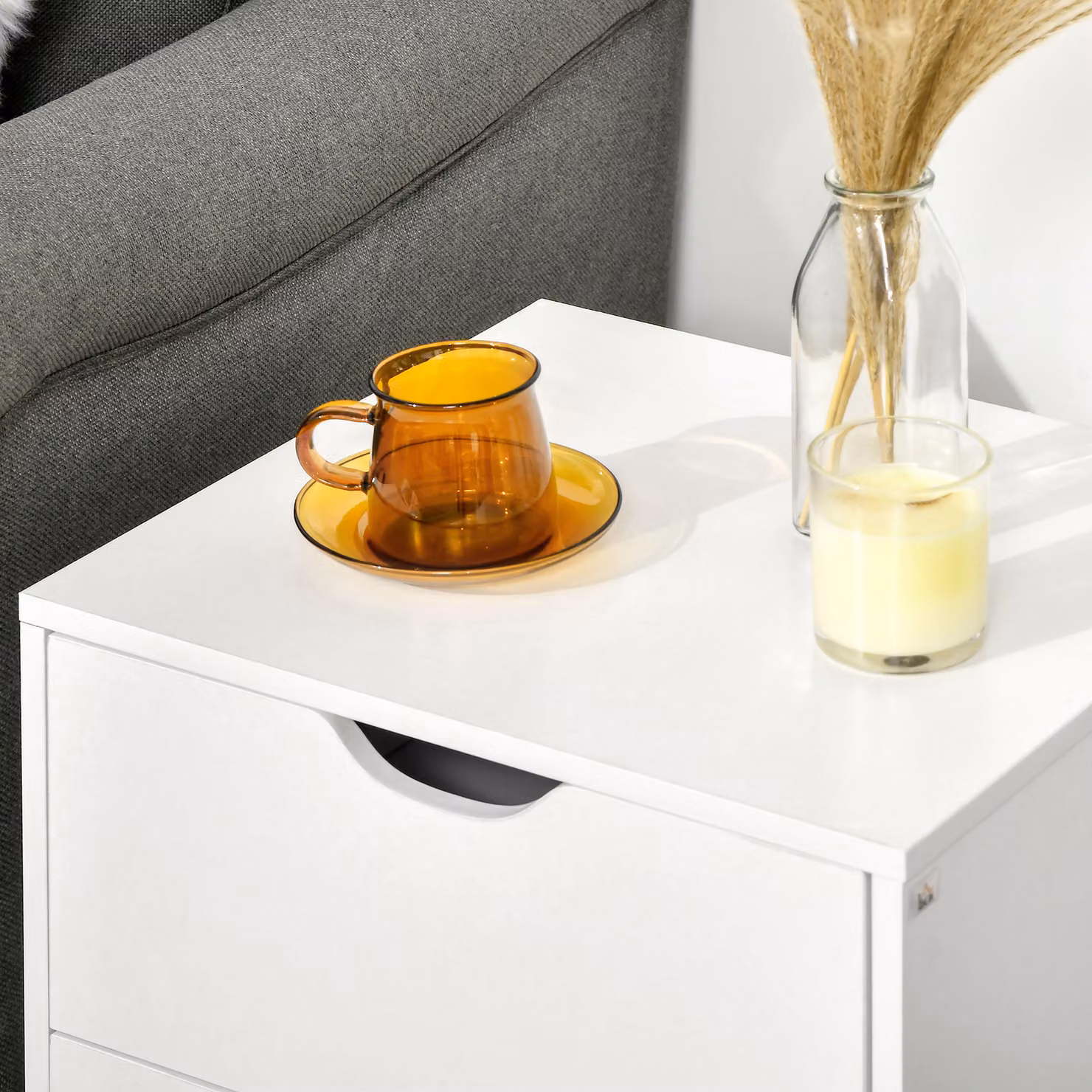 HOMCOM White Bedside Table with 2 Drawers and Pine Wood Legs – 4
