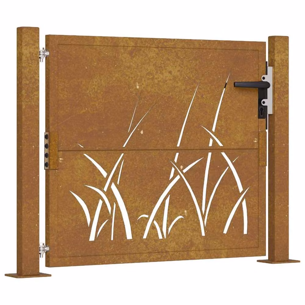 Berkfield Home Beautiful Garden Gate in Brown Corten Steel with Grass Design, W/H: 105 x 80 cm – 2