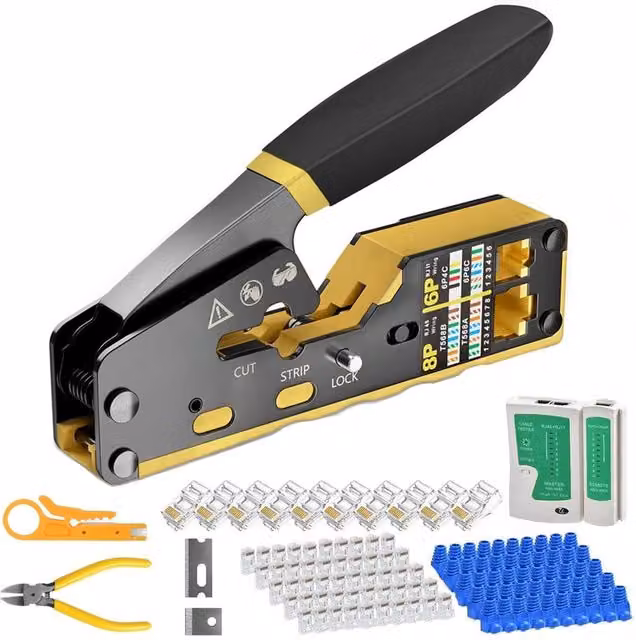 Havendro Pass Through RJ45 Ethernet Crimping Tool Kit in Blue and Multicolour