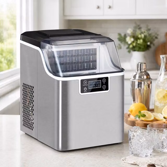 STILVORA Ice Maker with Digital Display and Auto Cleaning Function, Silver