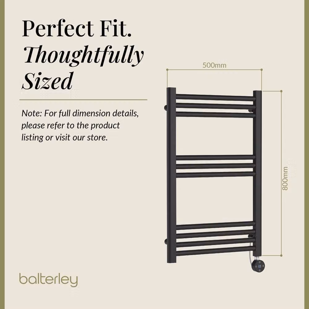 Balterley Electric Round Tube Towel Rail with 10 Bars, Grey Anthracite, W: 80 cm, H: 50 cm – 5