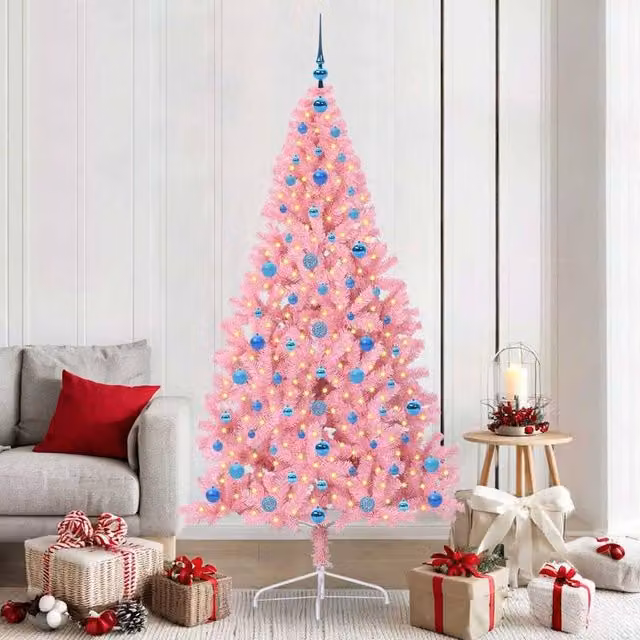 Berkfield Home Artificial Pre-lit Pink Christmas Tree with 300 LEDs, Height: 210 cm – 1