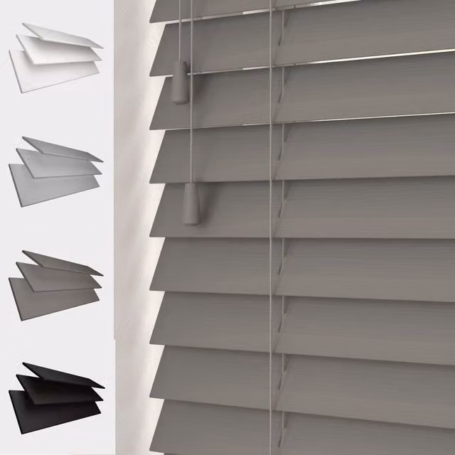 Blinds Outlet Faux Wood String Venetian Blind in Dark Grey, Width: 120 cm, Drop: 120 cm