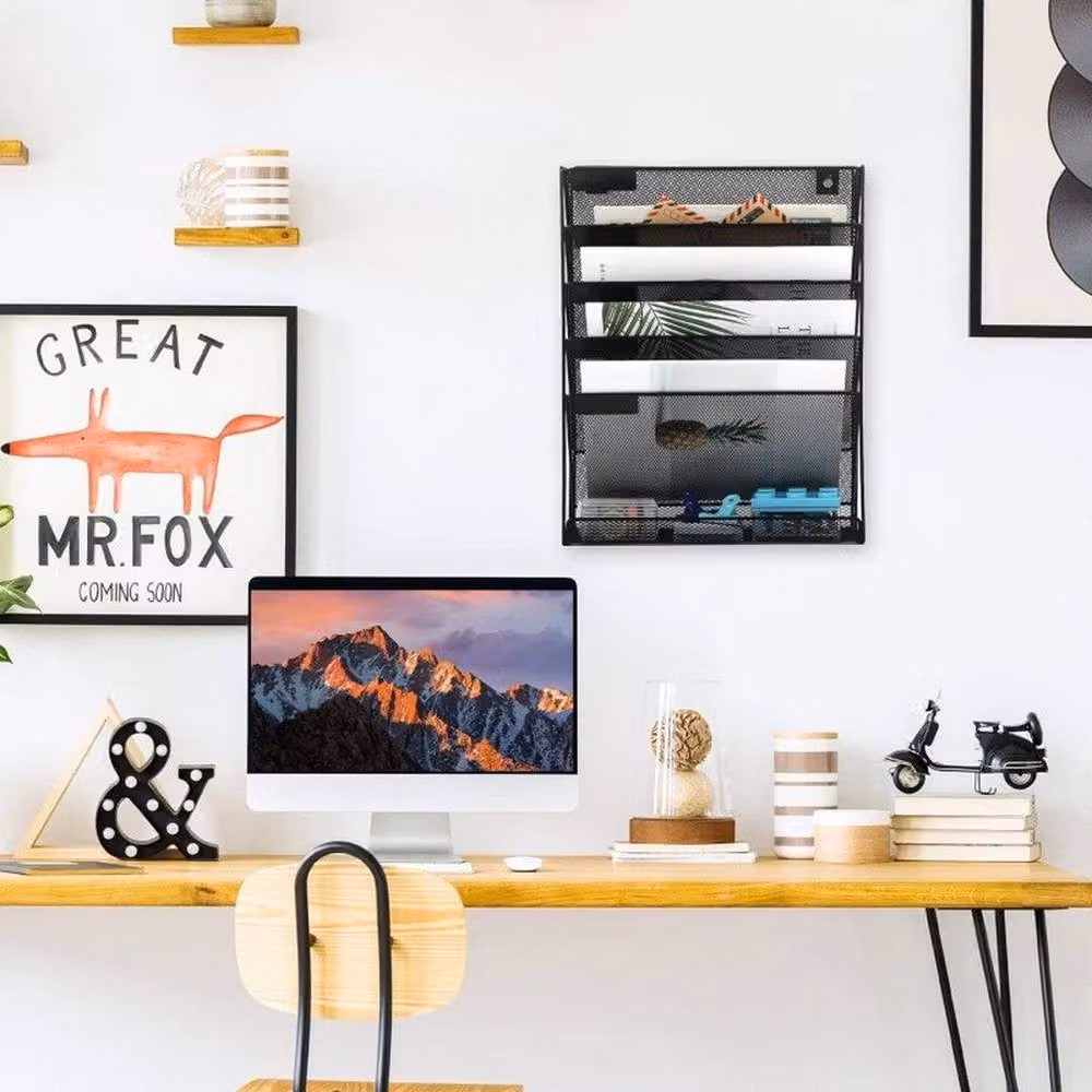 NESTLUNE 6 Tier Metal Office Filing Trays and A4 Letter Rack Desk Organiser in Black – 5