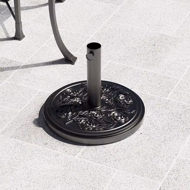Komore Black Floral Pattern Freestanding Concrete Parasol Base with Vintage Stone Effect