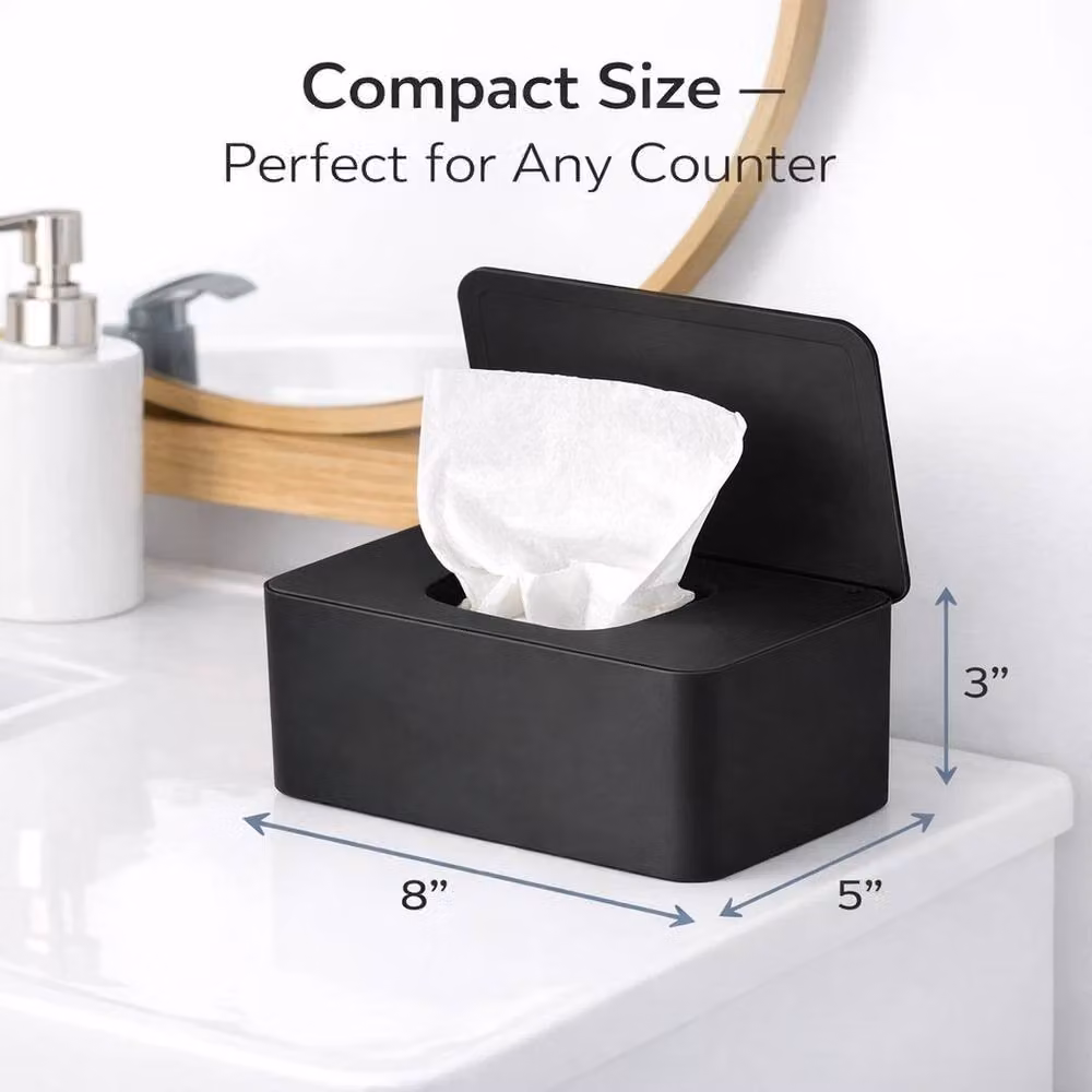 FLAVORA Black Plastic Wet Wipes Storage Box and Freestanding Dispenser Holder Case – 3