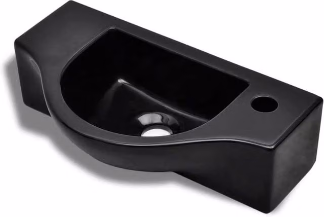 Berkfield Home Black Ceramic Wall Mounted Bathroom Sink Basin with Faucet Hole – 1