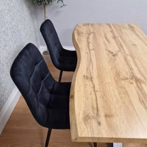 KOSY KOALA Minimalist Wooden Dining Table Set with Bench and 2 Black Chairs in Brown and Black – 2