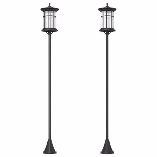 Outsunny 2 Pack Solar LED Outdoor Post Lights in Black with Cool White Light and IP44 Waterproof Rating