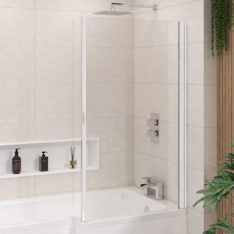 Nuie Quattro Fixed Glass Bath Screen, Clear, W: 140 cm