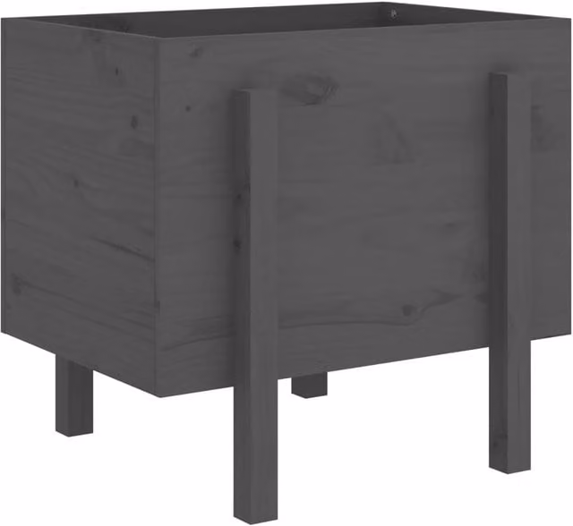 Berkfield Home Grey Solid Wood Pine Garden Planter Tub W: 62 cm, D: 50 cm, H: 57 cm