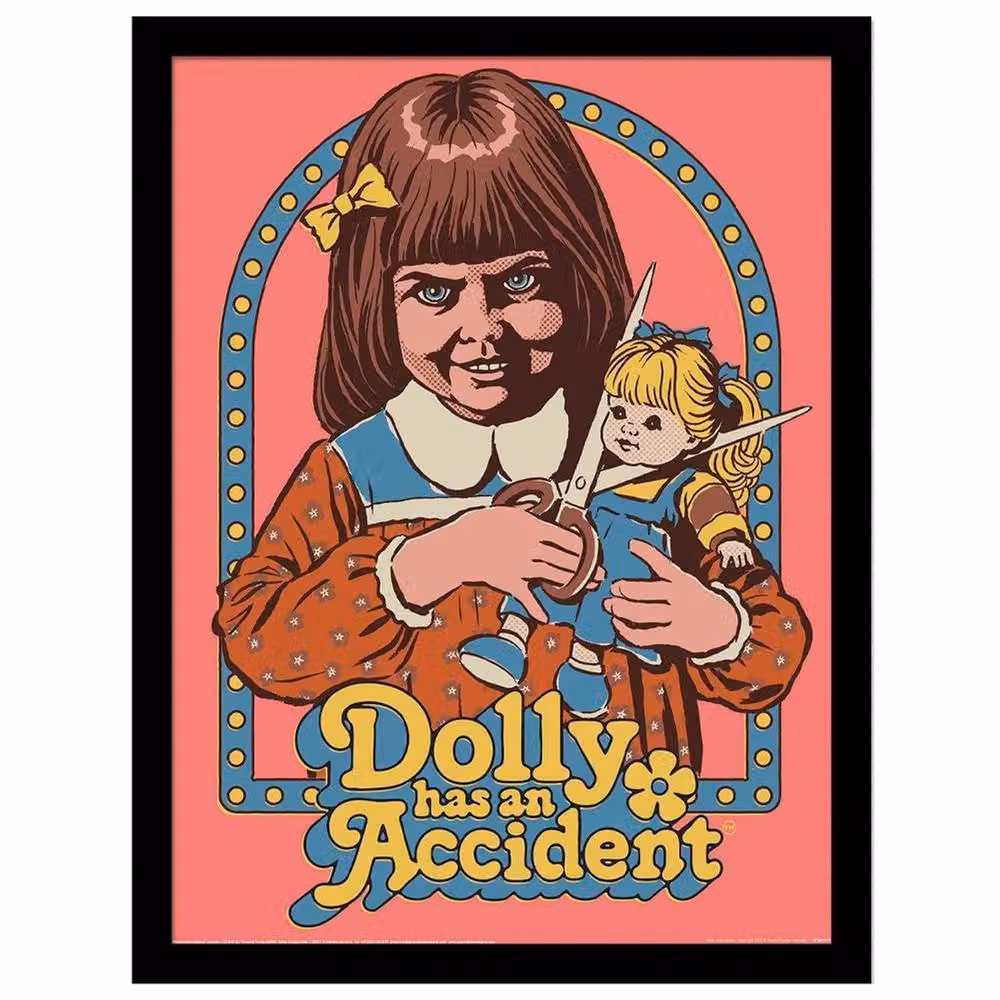 Steven Rhodes Dolly Has An Accident Vintage Framed Multicolour Paper Poster – 2