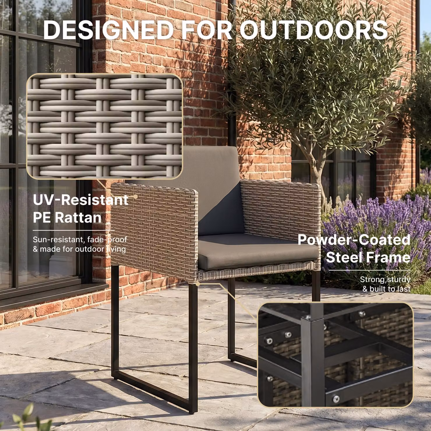 Outsunny 7 Piece Rattan Garden Dining Set with Wood-Plastic Table and 6 Chairs in Grey – 6