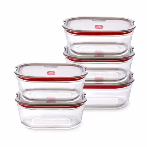 Black + Blum Stack + Nest Airtight Glass Food Storage Container Set, 900ml, 5 Pack, Black and Transparent – 1