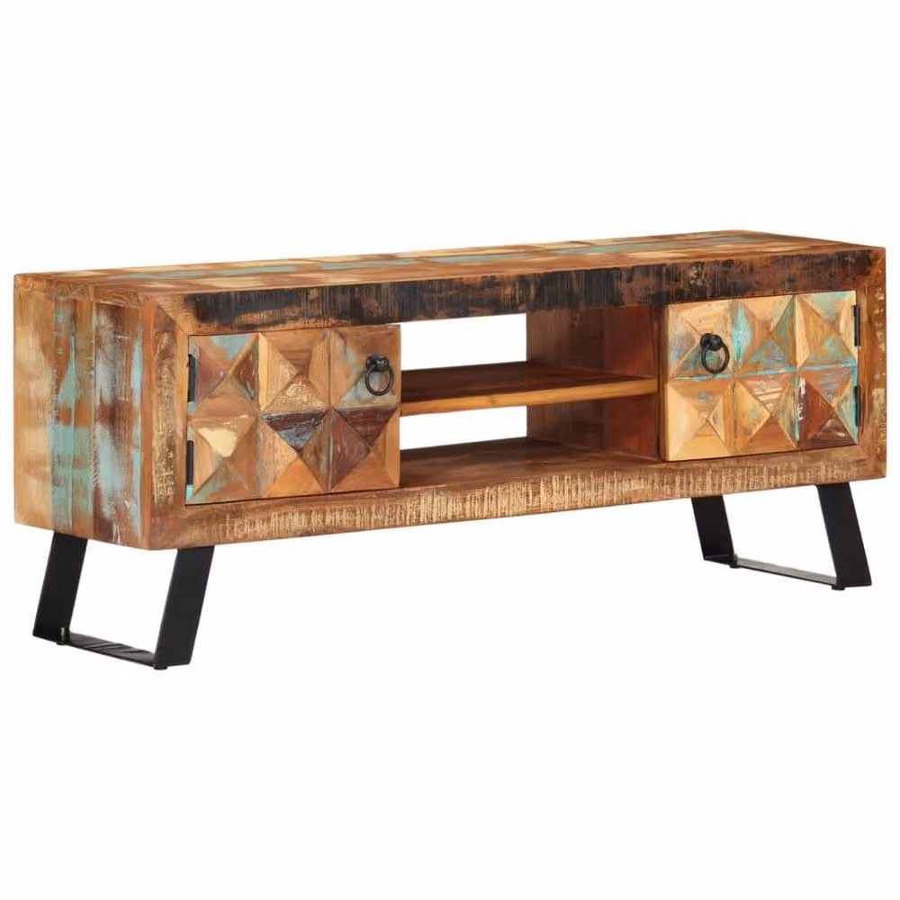 Berkfield Home Retro TV Cabinet in Brown Reclaimed Solid Wood, W/D/H: 112 x 30 x 45 cm – 2