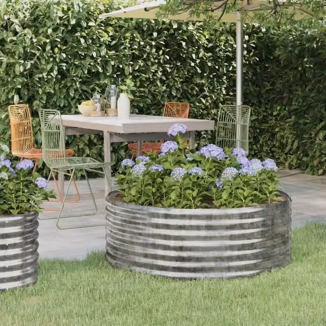 Berkfield Home Garden Powder-coated Steel Raised Bed, Silver, W/D/H: 100 x 100 x 36 cm