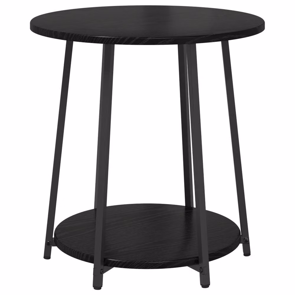 Berkfield Home Set of 2 Round Modern Side Tables in Black Oak and Metal – 4