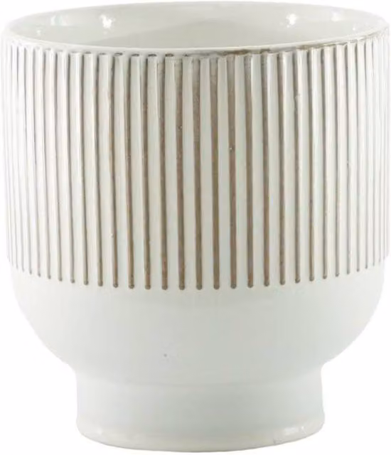 KDMD Hortus Cream Toulon Stoneware Pot, Beige/White, H 18 cm x Dia 16.5 cm