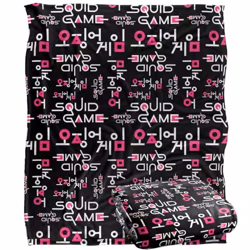 Netflix Squid Game Officially Licensed Silky Touch Super Soft Fleece Throw Blanket in White and Multicolour, W: 152 cm, D: 127 cm – 1