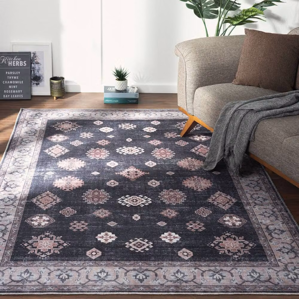 The Rug Shop UK Black Bordered Floral Traditional Stain-Resistant Machine Woven Polyester Rug, W: 160 cm, L: 230 cm – 4