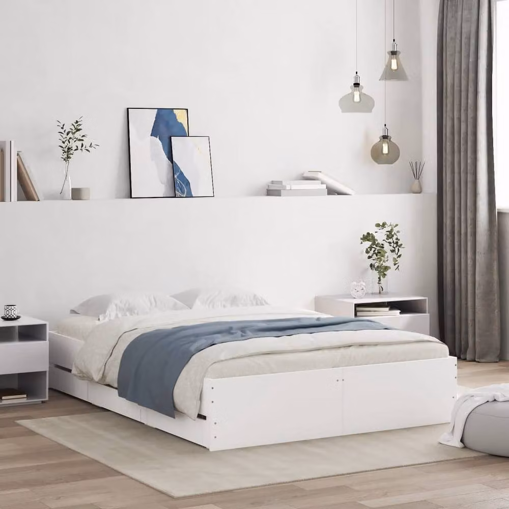 Berkfield Home Modern Small Double Bed Frame with Drawers, White, W/D/H: 120 x 200 x 33 cm – 2