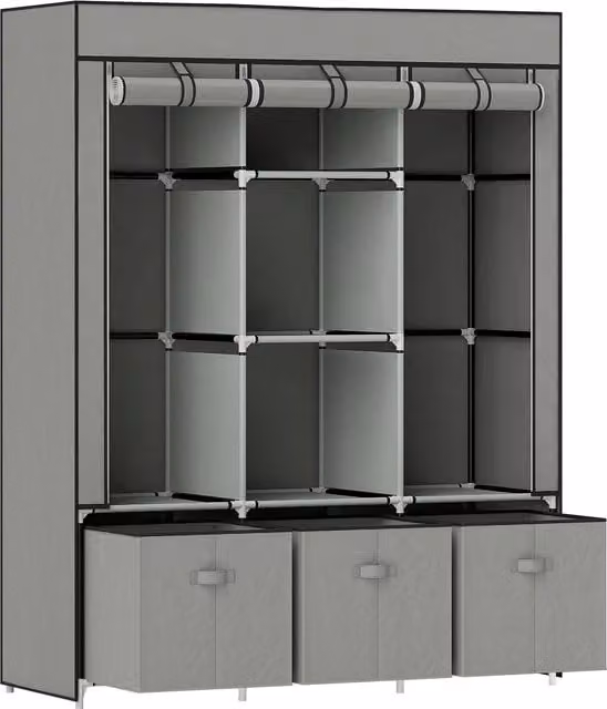 HOMCOM Fabric Wardrobe for Bedroom in Grey with Internal Shelves, Hanging Rod and Drawers, W/D/H: 125 x 43 x 162.5 cm