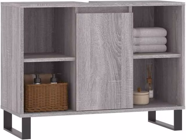 Berkfield Home Grey Sonoma Modern Freestanding Bathroom Cabinet with Hinged Doors and Internal Shelves W/D/H: 80 x 33 x 60 cm