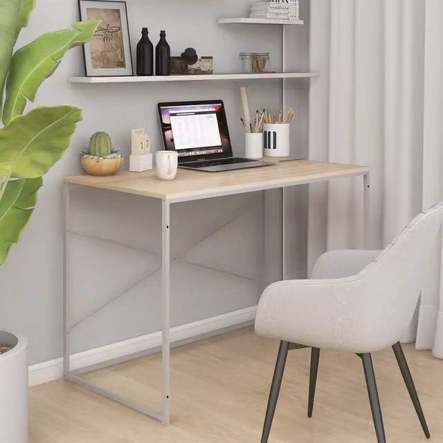 Berkfield Home Computer Desk in White and Brown Oak, W/D/H: 110 x 60 x 70 cm – 1